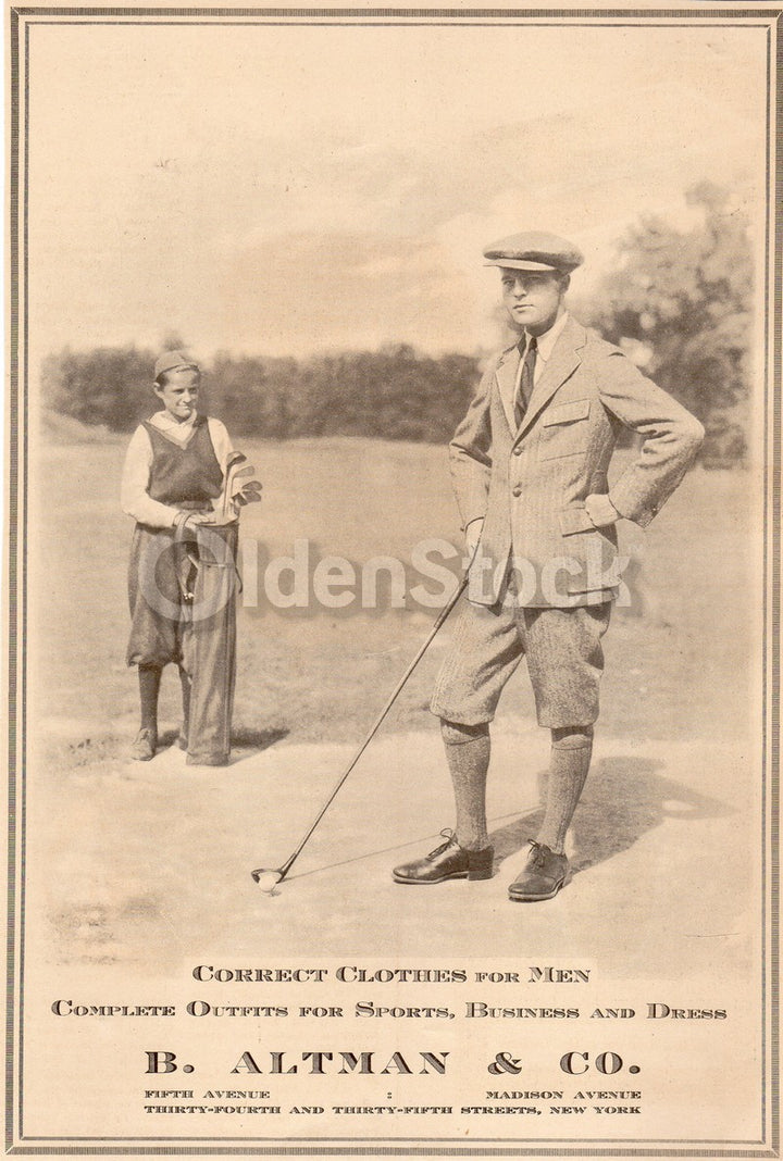B. Altman Men's Fashion Golf Clothing Antique Advertising Print 1920