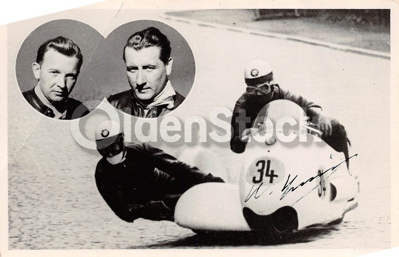 Walter Schneider Motorcycle Racing Sidecar Champion Autograph Signed Postcard
