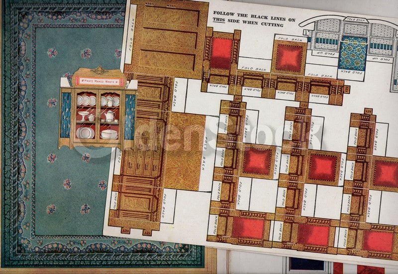 Joy Toys Housekeeping Set Antique Children's Paper Dollhouse Play Set