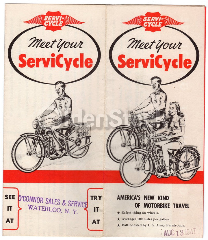 ServiCycle WWII Era Motorcycles Vintage Graphic Advertising Poster Flyer 1947