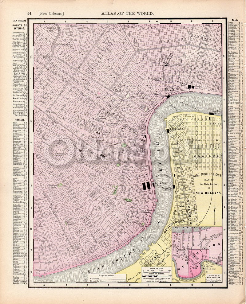 New Orleans City Map Antique Graphic Illustration Map Atlas Print 1898