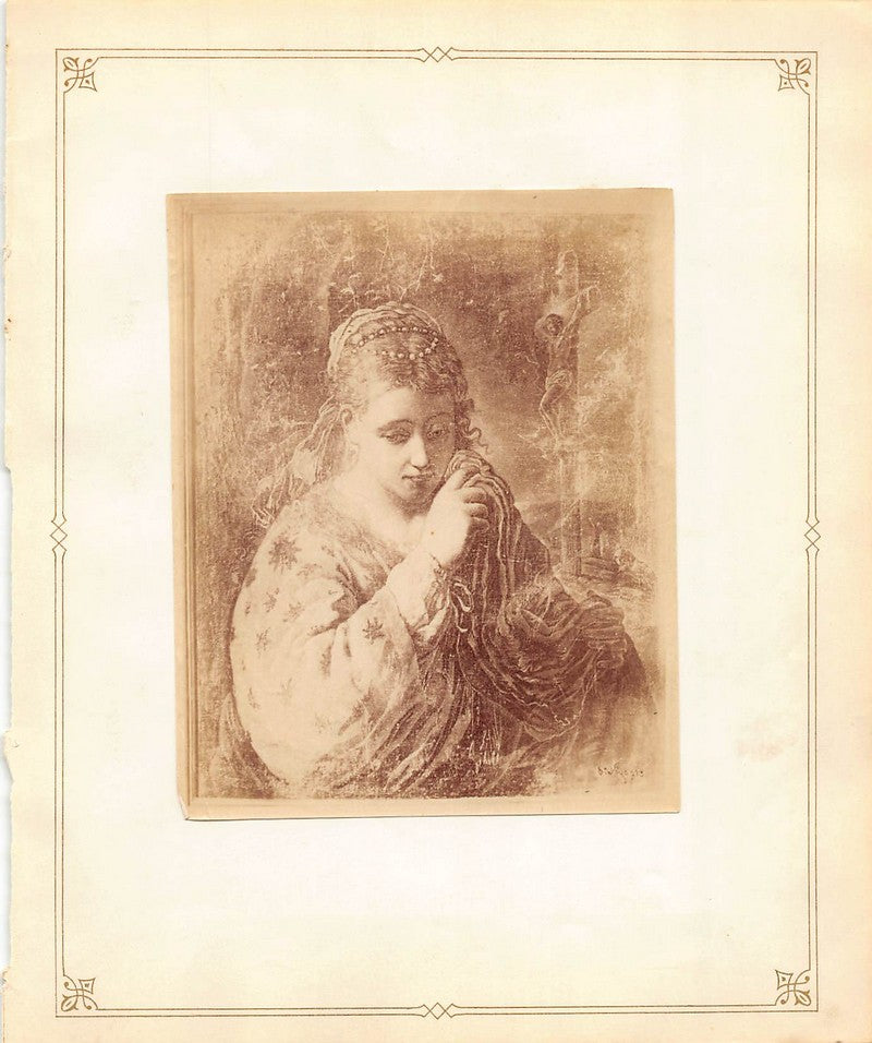 Rembrandt's Wife Etching Antique Albumen Print Photo c.1900
