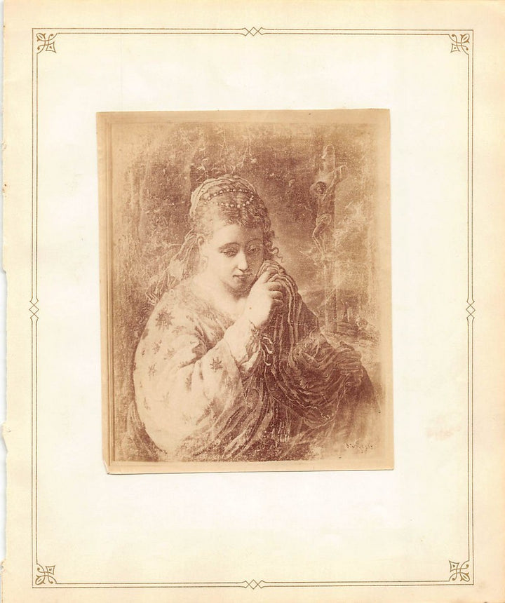 Rembrandt's Wife Etching Antique Albumen Print Photo c.1900