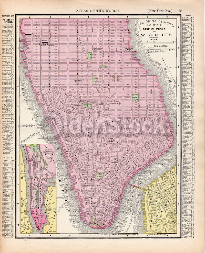 Manhattan & Brooklyn Antique Graphic Illustration Map Atlas Print 1898