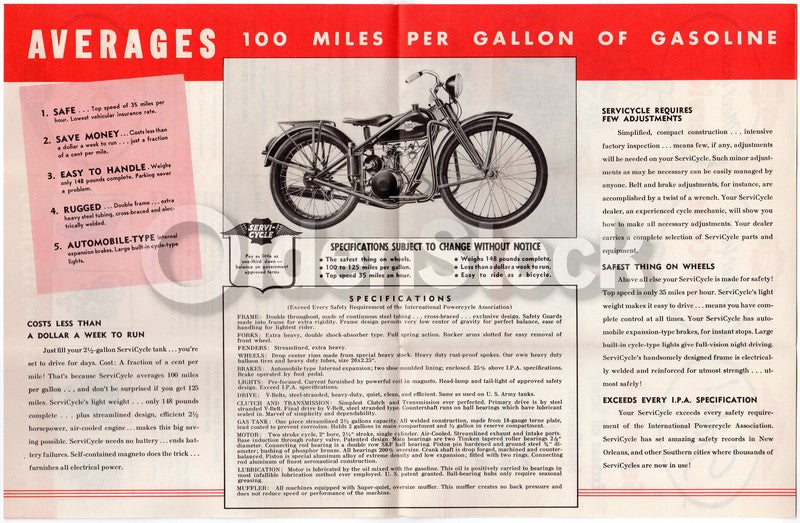 ServiCycle WWII Era Motorcycles Vintage Graphic Advertising Poster Flyer 1947