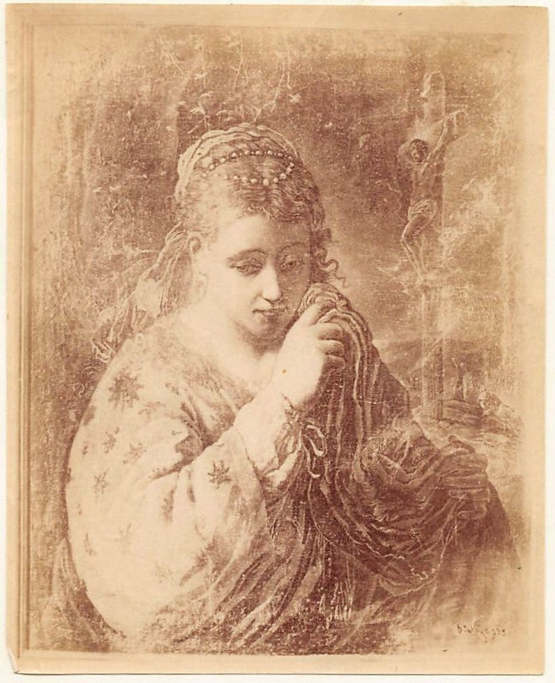 Rembrandt's Wife Etching Antique Albumen Print Photo c.1900