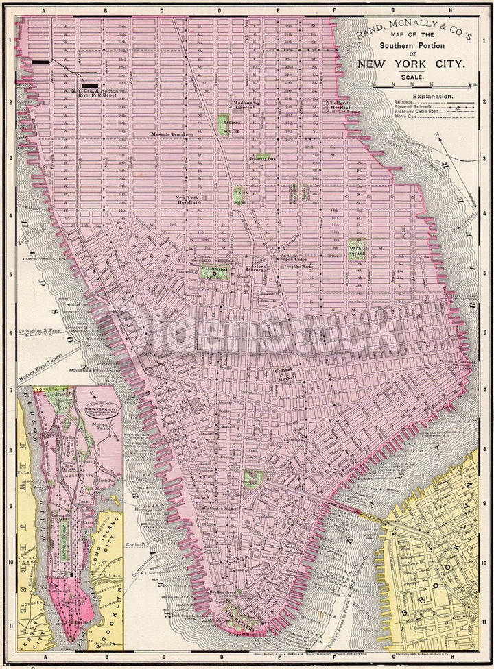 Manhattan & Brooklyn Antique Graphic Illustration Map Atlas Print 1898