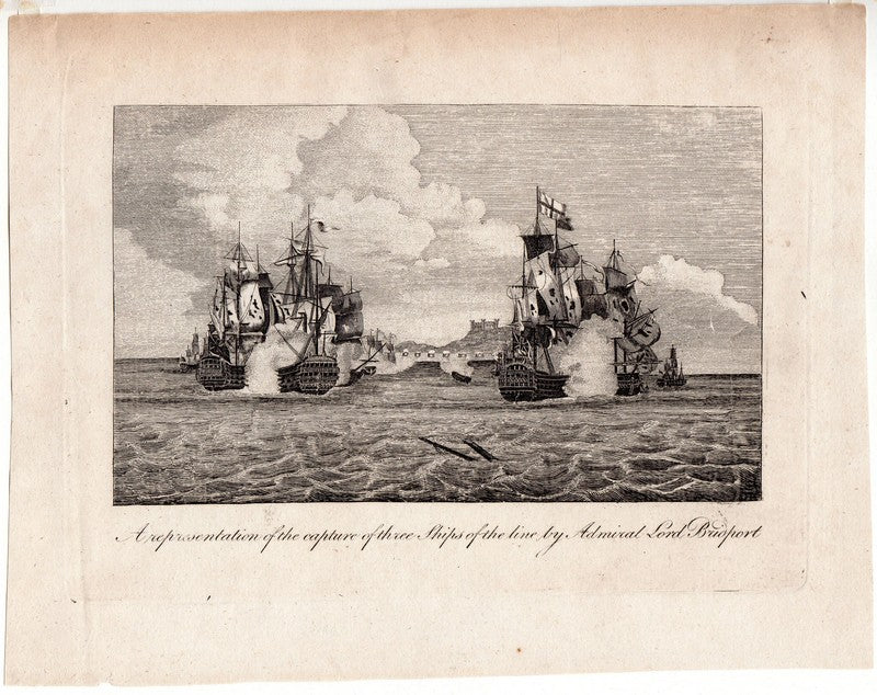 Admiral Bridport British Navy Capture of French Fleet Antique Engraving Print