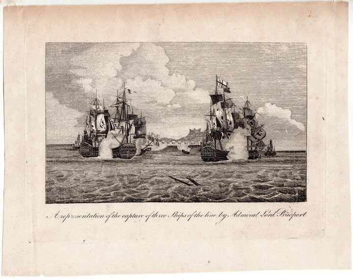 Admiral Bridport British Navy Capture of French Fleet Antique Engraving Print