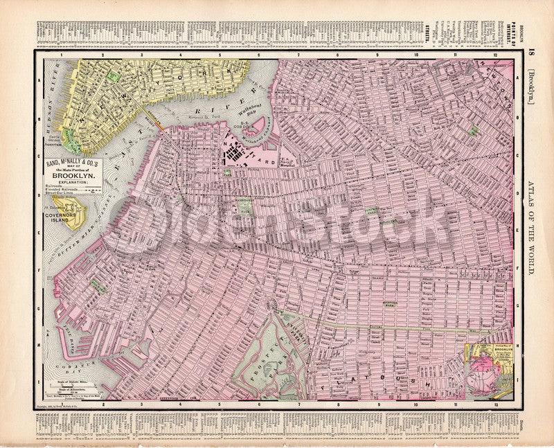 Manhattan & Brooklyn Antique Graphic Illustration Map Atlas Print 1898