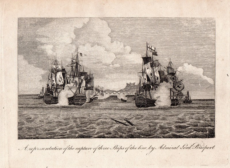 Admiral Bridport British Navy Capture of French Fleet Antique Engraving Print