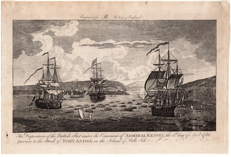 British Royal Navy Fleet Admiral Keppel's Attack on Fort Andre Engraving Print