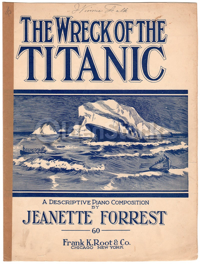 Wreck of the Titanic Descriptive Piano Composition Antique Sheet Music 1912