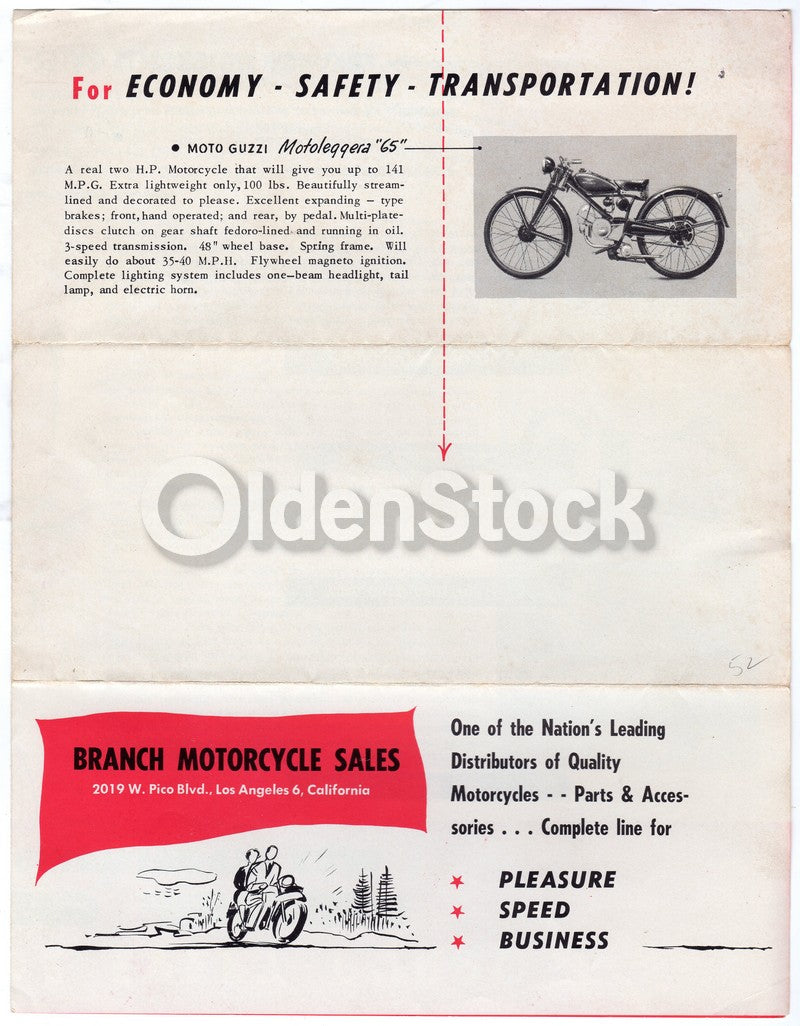Branch Motorcycle Sales Los Angeles Moto Guzzi & Velocette Advertising Letter 1951