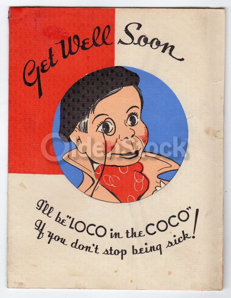 Charley McCarthy Ventriloquist Actor Vintage Get Well Soon Greeting Card