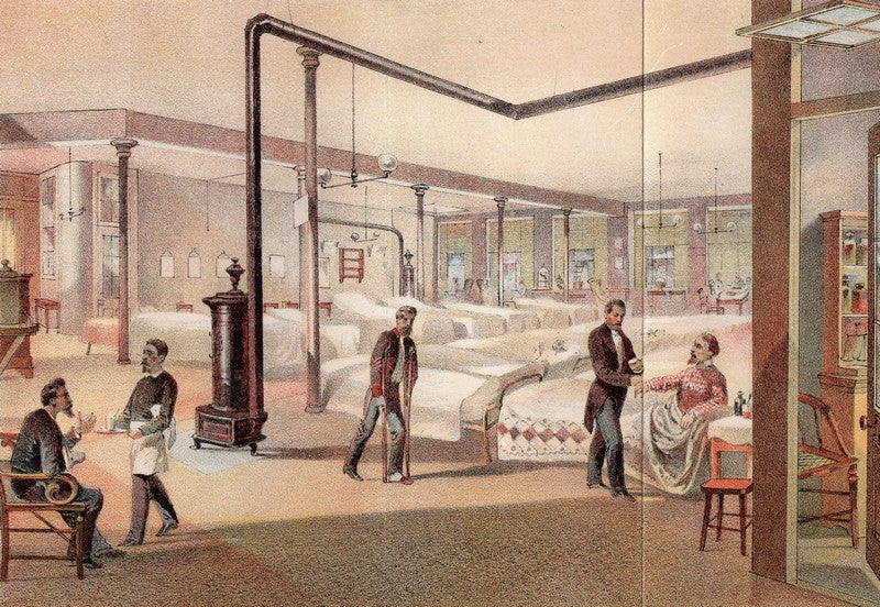 Civil War Soldier's Depot Hospital Antique Colored Engravign Illustration Print