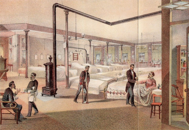 Civil War Soldier's Depot Hospital Antique Colored Engravign Illustration Print