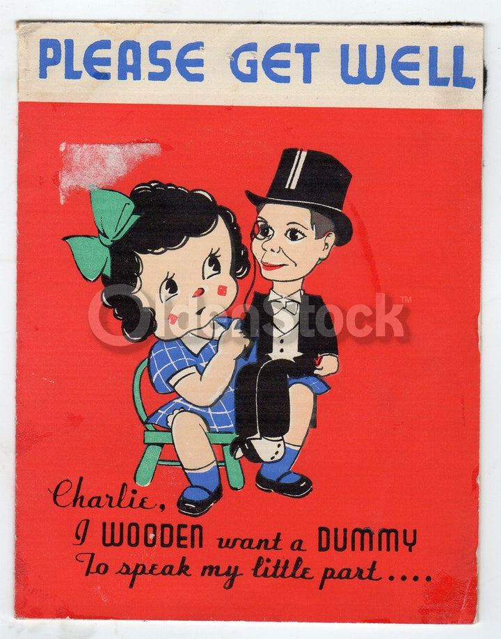 Charley McCarthy Ventriloquist Romance Vintage Get Well Soon Greeting Card