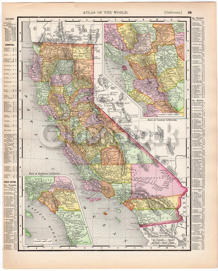 California San Francisco Antique State & City Map Print 1898