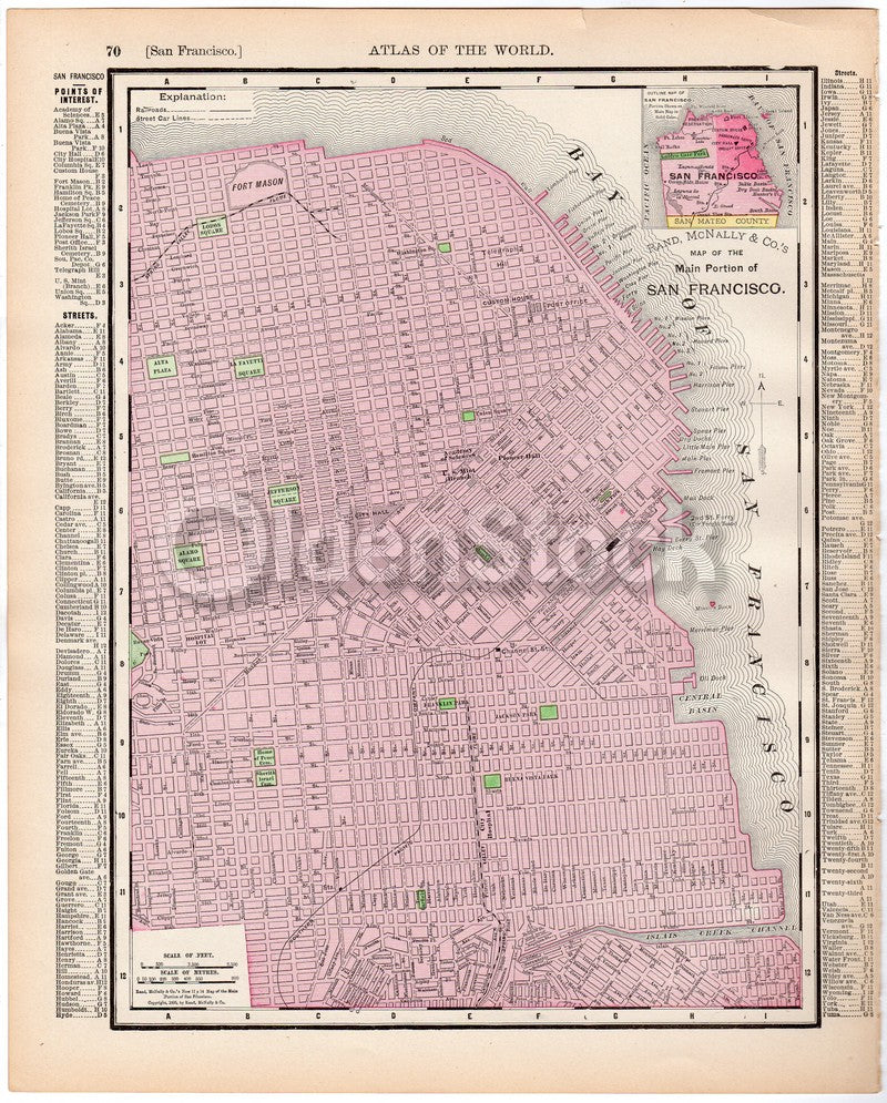 California San Francisco Antique State & City Map Print 1898