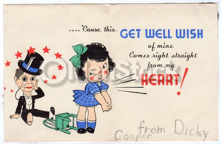 Charley McCarthy Ventriloquist Romance Vintage Get Well Soon Greeting Card