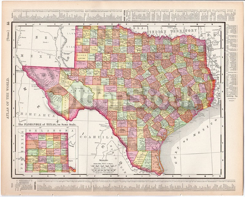 Texas State & Indian Territory Antique United States Map Print 1898