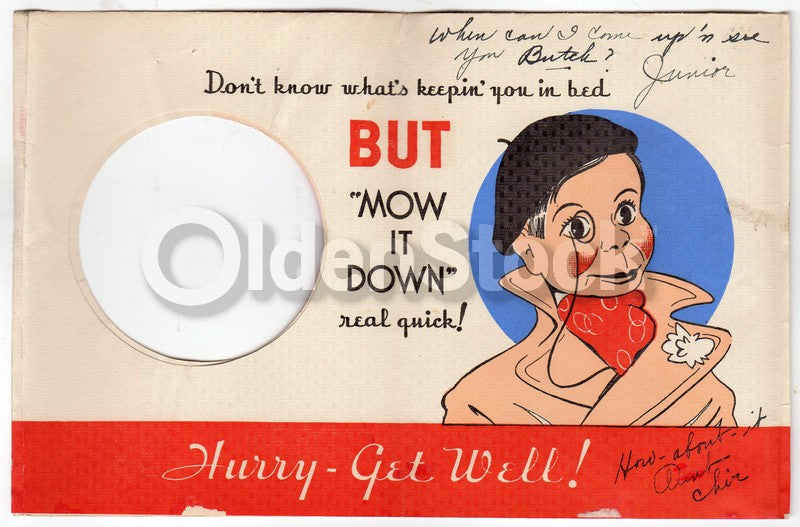 Charley McCarthy Ventriloquist Actor Vintage Get Well Soon Greeting Card