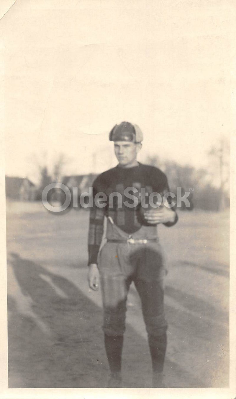 Young American Football or Rugby Player in Uniform Antique Snapshot Photo