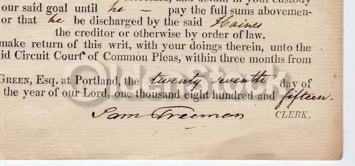 Cumberland County Massachusetts 1815 Antique Signed Legal Deed Court Document