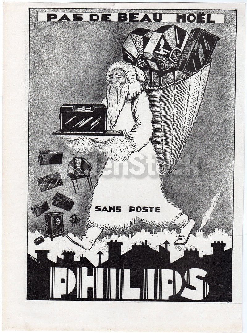 Philips Electronics Santa Claus St. Nick Antique Graphic Advertising Print 1930