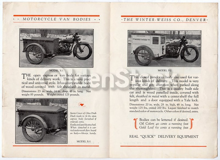 Winter Weiss Motorcycle Van Bodies Denver Colorado Antique Advertising Brochure