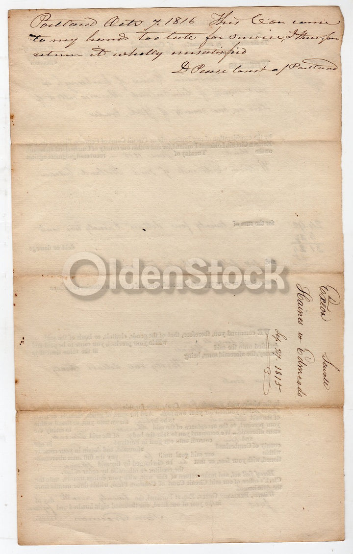 Cumberland County Massachusetts 1815 Antique Signed Legal Deed Court Document