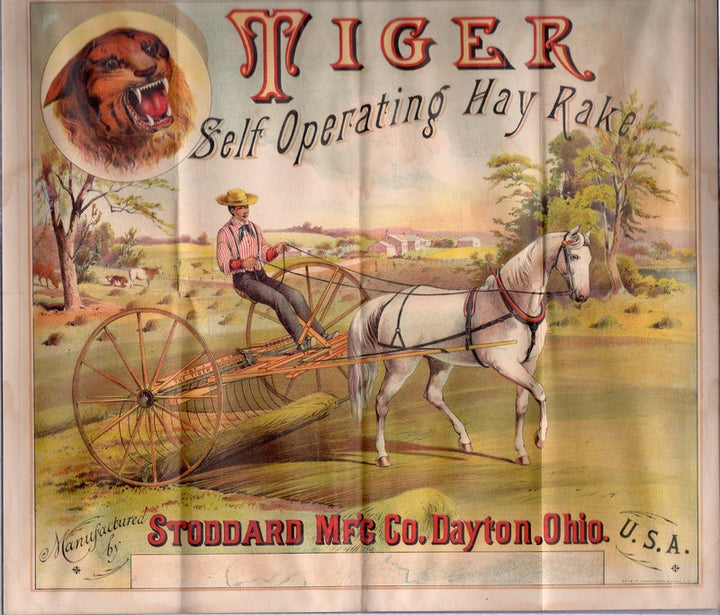 Stoddard Farm Tools Hay Rake Dayton Ohio Antique Lithograph Advertising Poster