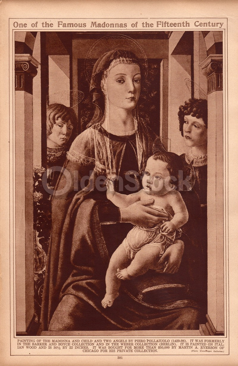 Madonna & Child Art by Pollaiuolo Antique Religious Poster Print 1921