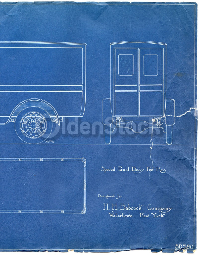 HH Babcock Truck Design Watertown NY Antique Automobile Blueprint Poster 1922