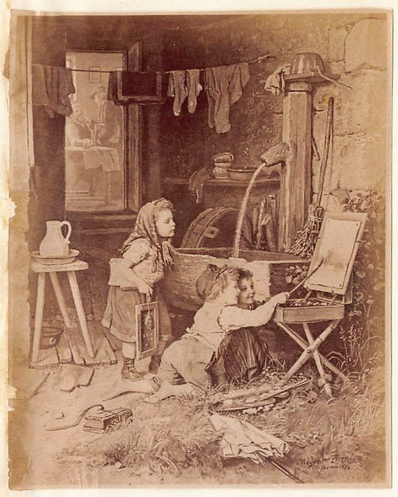 Johann von Bremen Finishing Touch Kids Painting Antique Albumen Print Photo c.1900