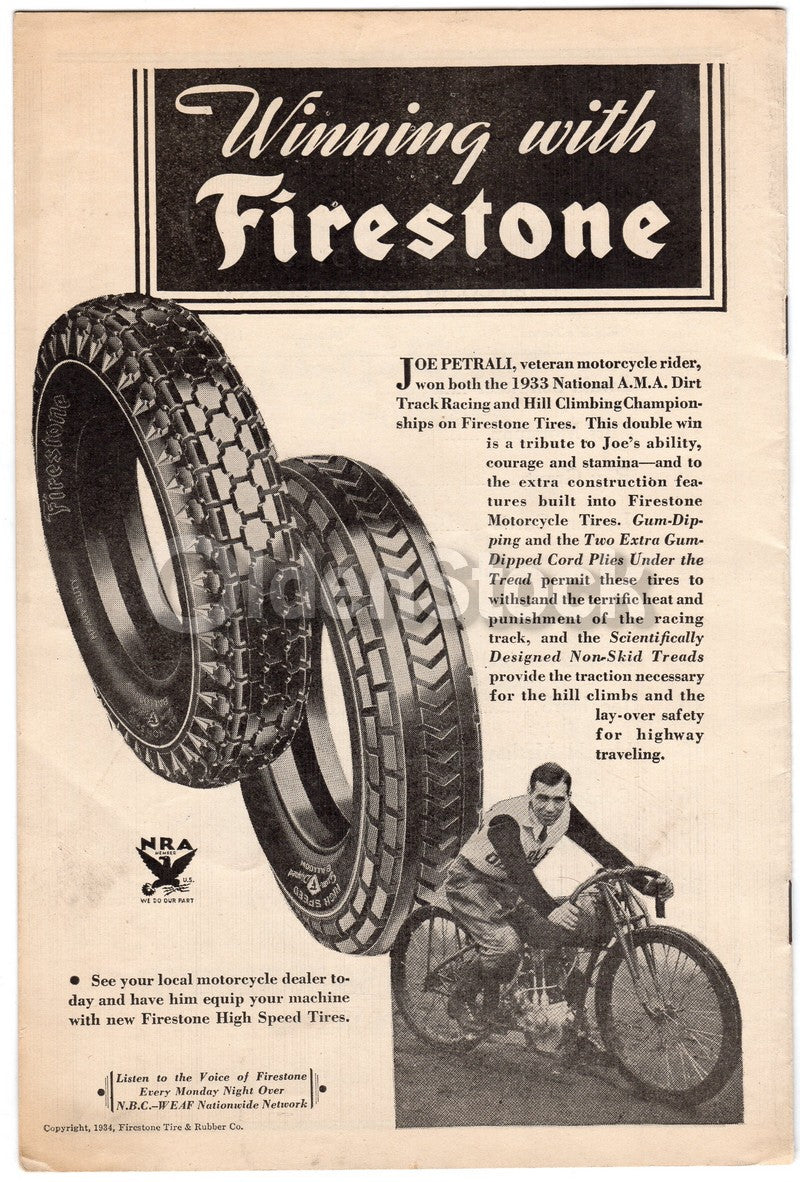 Joe Petrali Windy Lindstrom Hollywood Hill Climb Motorcycle Race Program 1934