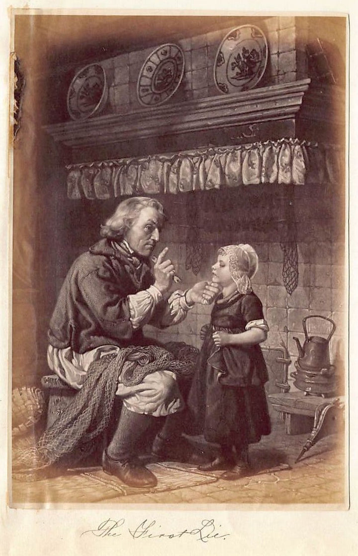 Rudolf Jordan 'The First Lie' Painting Antique Albumen Print Photo c.1900