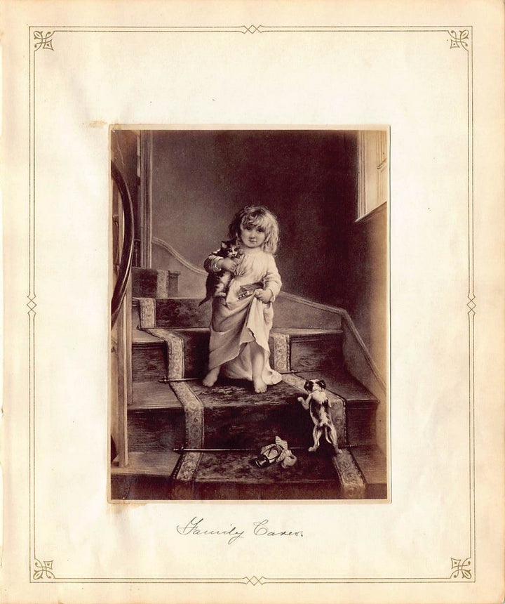 Edward Charles Barnes Early Riser Kittens Painting Antique Albumen Print Photo c.1900