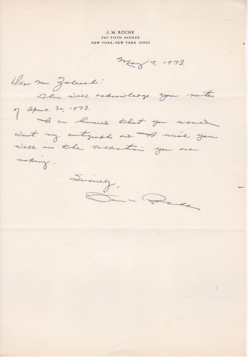 James Roche General Motors CEO Autograph Signed Letter 1973