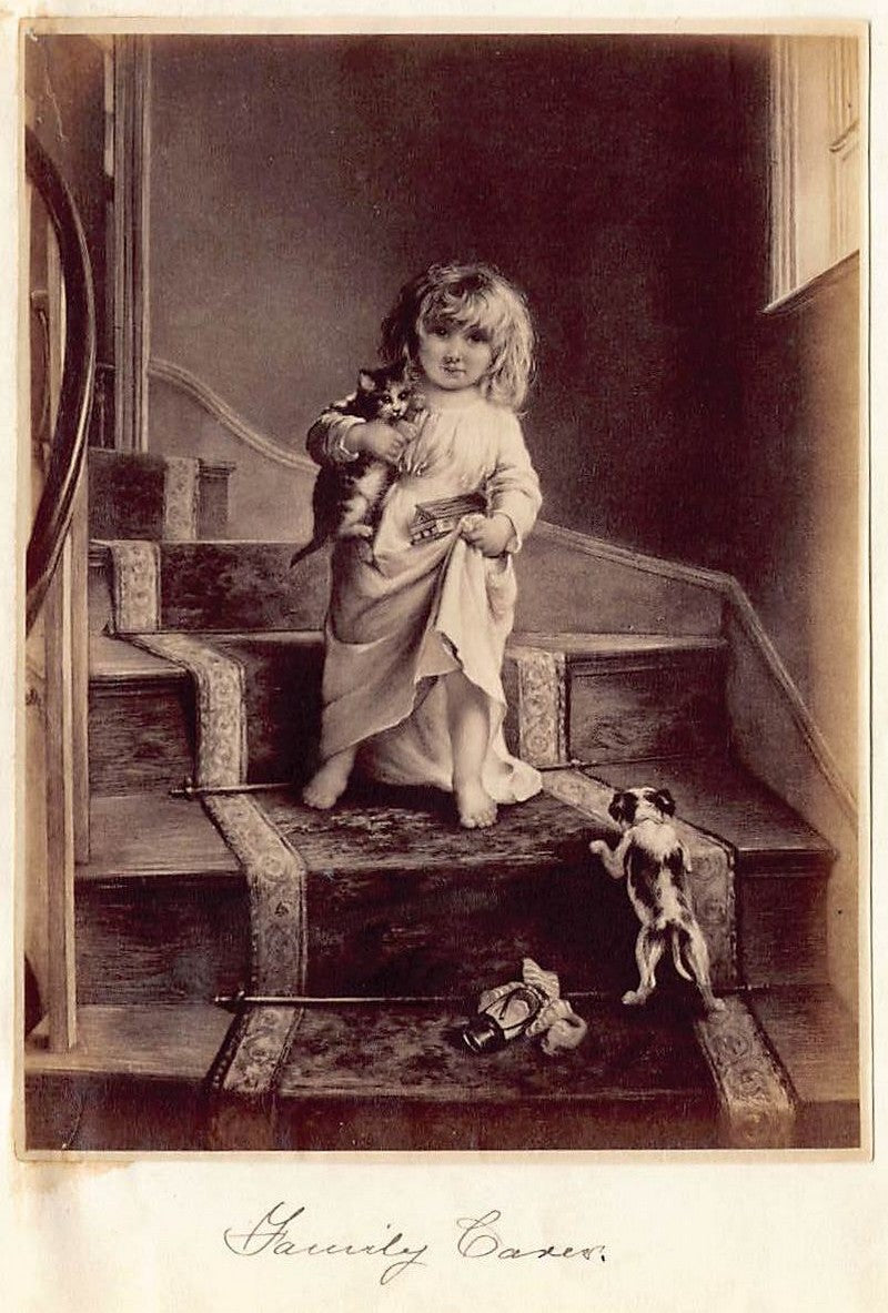 Edward Charles Barnes Early Riser Kittens Painting Antique Albumen Print Photo c.1900