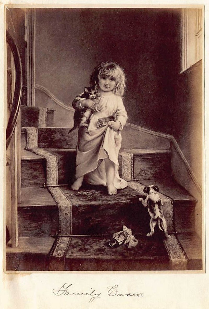 Edward Charles Barnes Early Riser Kittens Painting Antique Albumen Print Photo c.1900