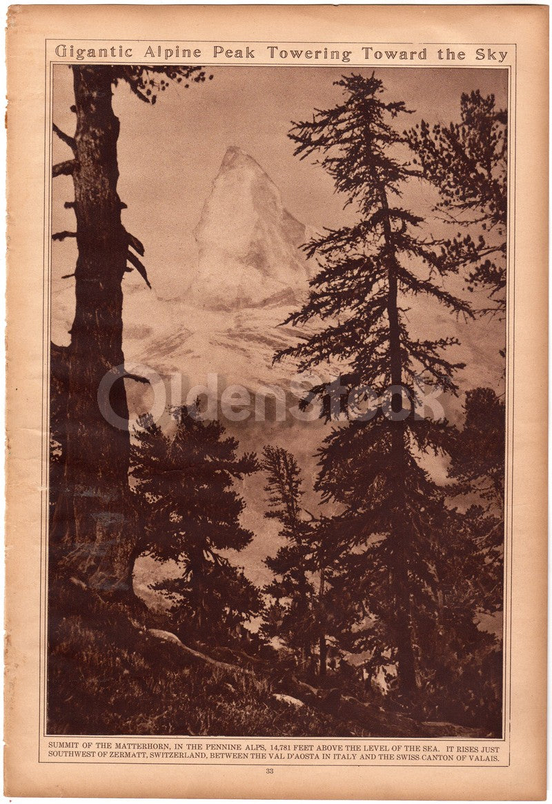 Summit of the Matterhorn in Pennine Alps News Photo Poster Print 1921
