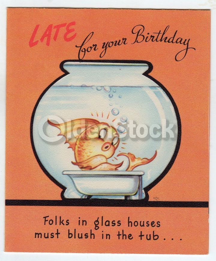 Cute Goldfish Bath Humor Vintage Graphic Art Birthday Greeting Card