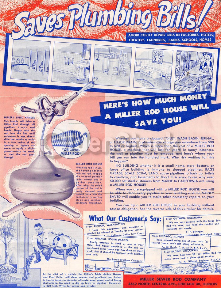 Miller Septic Sewer Company Invention Chicago Vintage Graphic Advertising Poster Flyer