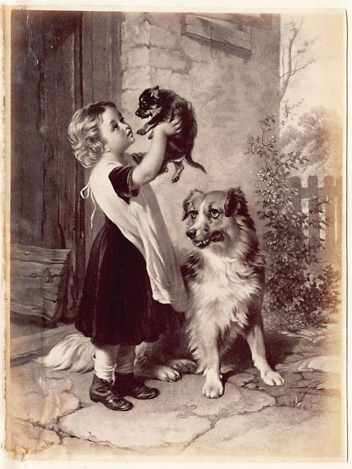 George Augustus Holmes Dog and Puppy Painting Antique Albumen Print Photo c.1900