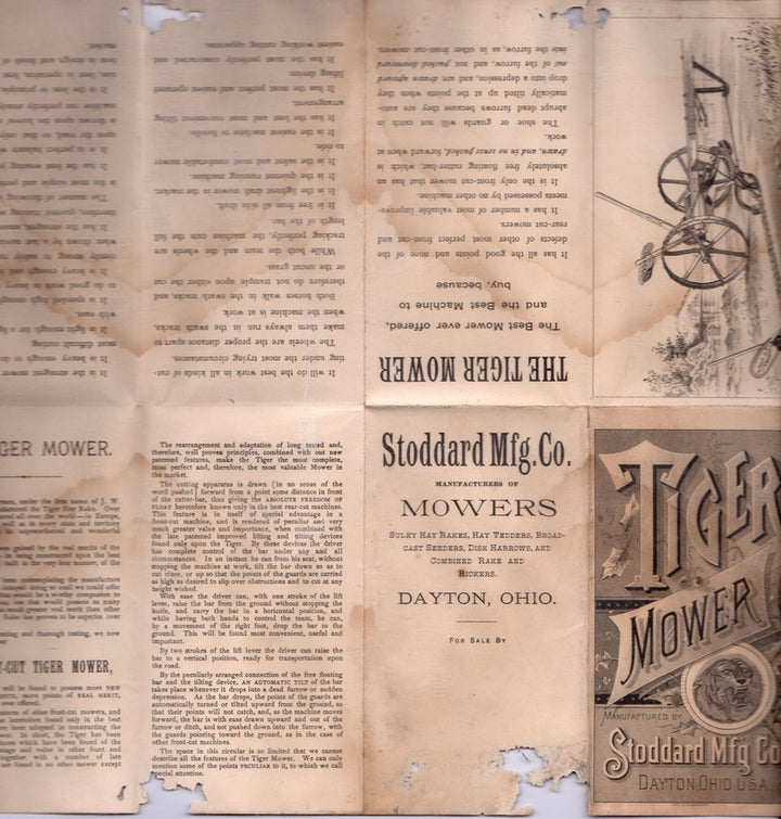 Stoddard Tiger Mower Dayton Ohio Antique Lithograph Graphic Advertising Flyer