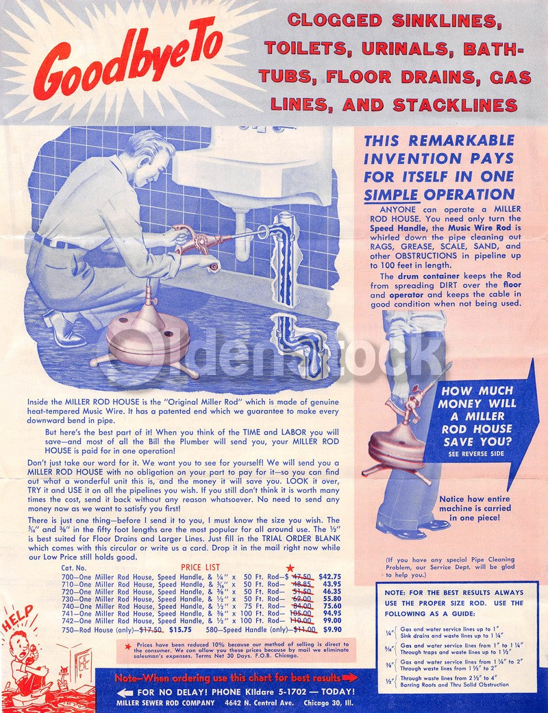 Miller Septic Sewer Company Invention Chicago Vintage Graphic Advertising Poster Flyer