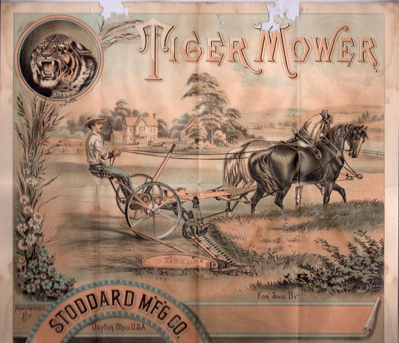 Stoddard Tiger Mower Dayton Ohio Antique Lithograph Graphic Advertising Flyer