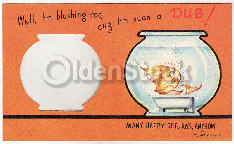 Cute Goldfish Bath Humor Vintage Graphic Art Birthday Greeting Card